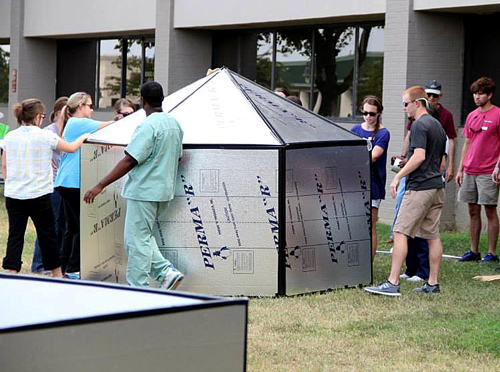 Holmes CC students teach UMMC Occupational Therapy students how to construct a simplified disaster relief shelter called a Hexayurt. Holmes CC students teach UMMC Occupational Therapy students how to construct a simplified disaster relief shelter called a Hexayurt.