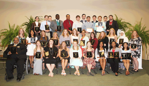 ###
IN THIS PHOTO: Pictured are all of the Ridgeland Campus award recipients following the 31st Annual Holmes Awards & Honors Program held April 11 in the McGowan Center. The recipients are (front row, left to right) Roschelle Ollie, Brooke Alvis, Anna Mullins, Jaci Murphy, Payton Earley, Makenzie Thomas, Aundria Price, Simone Lewis, Maria Ramirez, (middle row, left to right) Ashley Prewitt, Fatima Bracamonte, Catherine Petro, Kaitlin Hill, Kristin Boykin, Kaitlyn Holmes, Lafretta Cross, Jessica Jones, Angela Roland, Kelly Smith, Uroosa Burney, Bonnie Malone, (last row, left to right) J.T. Evans, Charles Harrison, Matthew Foley, Anthony Clark, Joseph Lattimore, Willis Barrett, Wyatt Horne, Derek McGraw, Johnathan Hillerman, Connor Foley, Robert Reeves and Trenton Milam.