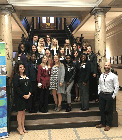 Pictured are (front row, left to right) Kana Williams and Cade Montague, (second row, left to right) Valencia Curtis, Madelyn Simpson, Erin Stradley, Zakaiya Wright, Carly Lott, Krystal Titus, and Kate Nicodemus, (third row, left to right) A'Kiemia Gibson, Anna Kathryn Baioni, Kathryn Hodges, Miranda Wright, Peyton Dixon, Somer Greer, (fourth row, left to right) Margaret Corcoran, Lindsey Savell, Hannah Nason, Jasmine Rhodes, (back row, left to right) Adrian Hunter and Shelby Hedgepeth.