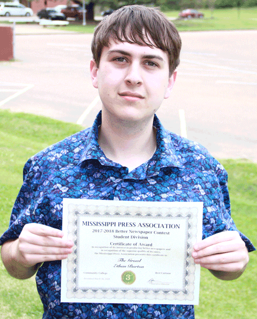 Pictured is Ethan Burton of Goodman who won third place in the Cartoon Category of the Mississippi Press Association (MPA) Better Newspaper Contest. The Holmes Growl student newspaper also won third in General Excellence and third in Editorials.