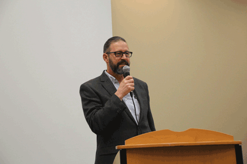 Pictured is author Richard Grant speaking on the Holmes Ridgeland Campus on April 10.