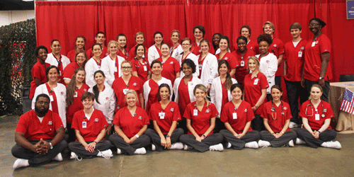 The Holmes Community College Ridgeland Campus freshmen Associate Degree Nursing (ADN) students pose for a group photo prior to assisting with the 19th Annual St. Dominic Senior Fest on Sept. 22 at the Mississippi Trade Mart.