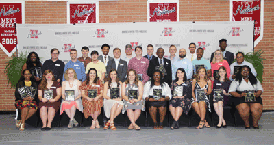 Pictured are all of the awards recipients following the Holmes Community College Goodman Campus Honors Day held April 8 in Frank Branch Coliseum. They are (front row, left to right) Ebony Huntley, Josie White, Sydney Myers, Lake Shipp, Mary Morgan Stafford, Hayden Mitchell, Jazmin Gates, Makala Hutchison, Josie Harris, Hallie Westbrook, Albertina Veasley, (middle row, left to right) Alexis McBride, Chris Ball, Mason Harris, Noah Burrell, Loftin Price, Casey Cloninger, W.J. Myrick, Michael Hood, Nykeem Liddell, Chelsea Willhite, Victoria Williams, (back row, left to right) Paxton McHan, Christopher Nalls, Nathan Cagle, Tyler Sloan, James Swinney, Dalton Massingill and Jimmy Burse.