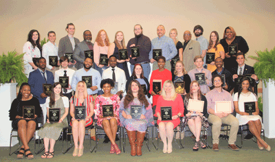 Pictured are all of the awards recipients following the Holmes Community College Ridgeland Campus Honors Day held April 9 in the McGowan Center. They are (front, left to right) Chelsea Williams, Andrea Bonner, Savanna Moore, Gabriel Bridgeman, Aurora Sant'Angelo, Lee Cummings, Samantha Endsley, Victoria Alexander, (second row, left to right) Antonio Benson, Zachary McInnis, Terry Williams, Joshua Patton, Mallory Walker, Kamilah Brown, Kempseyann Barnett, Matthew Welch, Daniel Hits, Joshua Hinkle, (back row, left to right) Victoria Hines, David Humphreys, Lucas Langford, William Bilbro, Peyton Montgomery, Abby Hudson, Reece Dent, Rodney Burch, Bekah Misner, Henry Simmons, Thomas Vinson, Haley Mathiews and Tressa Harris.