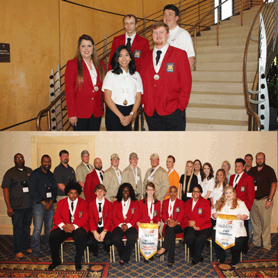 (top photo) Pictured are the SkillsUSA winners from the Ridgeland Campus. They are (front row, left to right) Kasey Bruckner of Madison, Edalit Viveros of Madison, Mayson Reeves of Flora, (back row, left to right) Tyler Thrash of Lena and Hilton Ladner of Madison.
(bottom photo) Pictured are the SkillsUSA winners from the Goodman Campus. They are (front row, left to right) Corey Boone of Canton, Reed Hasty of Benton, Yernita Parham of Sallis, Hallie Westbrook of Pickens, Audrey Elmore of Jackson, Jada Ware of Greenwood, Lyndsey Williams of Kosciusko, (back row, left to right) Welding and Cutting Technology instructor Ben Lewis, Automotive Technology instructor Derrick Rainey, HVAC instructor Jeffrey Cotten, William Montgomery of Bentonia, Michael Hood of Canton, Logan Burchfield of Kosciusko, Jon William Garrett of Goodman, Nathan Cagle of McCool, Mason Harris of Ackerman, Alyssa McLemore of Lexington, Chloe Clark of Ethel, Katelyn Powers of Carthage, Mailey Melton of Yazoo City, Cosmetology instructor Christie Adams, Devin Leal of Bentonia, Engineering Technology instructor Cham Blain and Engineering Technology instructor Will Alexander.