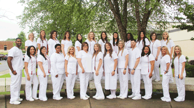 They are (front row, left to right) Kelvin Lamar, Ashley Wilson, Traci Wilcox, Madzimoyo Owusu, Hope Clark, Vickey Lucius, Chellsee Perry, Amber Hughes, Jacquelyn Brooks, James Pilgreen, Jerrice Mays, Chasity Boykin, Andrea Pike, (back row, left to right) Ivy Watson, Lauren Yarbrough, Amber Simpson, Breanne Picetti, Shirley Thornton, Jesse Rodgers, Taylor Hansen, Maridee Higginbotham, Shatoris Holmes, Meg Grissinger, Danielle Long and Hannah Moore.