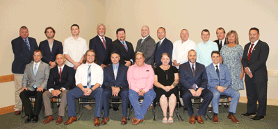 Pictured are the 2019 Ridgeland Campus EMS graduates following their ceremony on Aug. 1. They are (seated, left to right) John Joseph Kubala of Florence, William Walker Johns of Ridgeland, Gary Huhn of Saltillo, Cassaundra Dipaola of Madison, Tia R. Davis of Sontag, Rodney Joel Burch of Brandon, William C. Ainsworth of Madison, (standing, left to right) EMS instructor Yancy Brewer, Connor Holt Wilson of Madison, Peyton Avery Walchak of Madison, Terry Michael Wages of Terry, Andrew Dearing Villar of Benton, John Edward Throne of Braxton, Cody B. Moss of Ridgeland, Frank W. Mitchell of Florence, Michael Brayden McKay of Brandon, EMS Medical Director Dr. Steve Chouteau, EMS instructor Sandra Hultz and EMS Program Director Mark Galtelli.