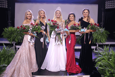 Pictured are the Top Five for Holmes Beauty Review 2020. They are (left to right) Victoria Still, Ashlyn Nix, Most Beautiful Alli Roberts, Emily Morris and Elise Diffey.